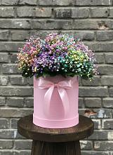 Цветочная композиция из Гипсофила и Розы в шляпной коробке в Минеральных водах