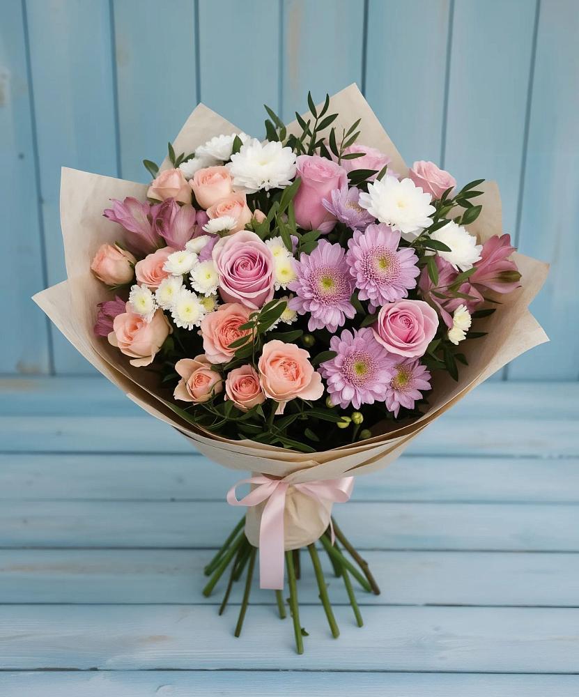 Букет цветов из: Хризантемы, Розы и Альстромерии в Минеральных водах