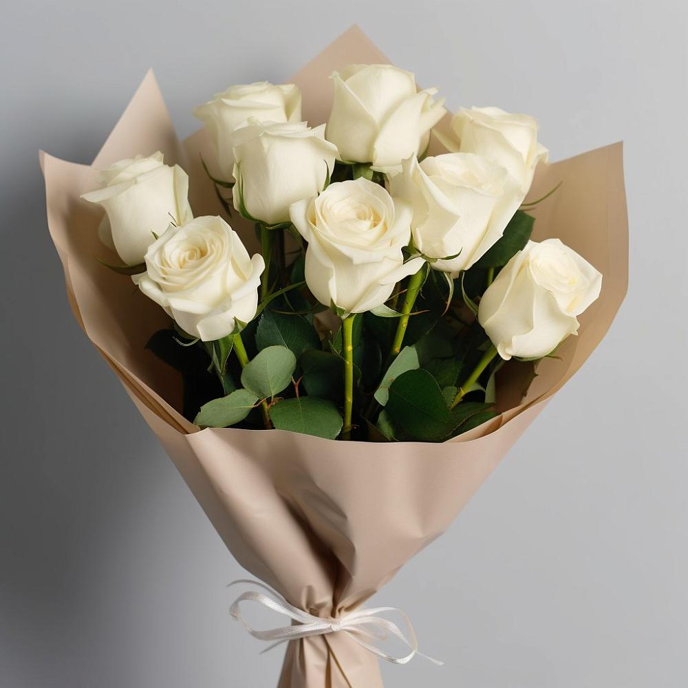 Букет 9 Белых роз Эдлесс Лав в Минеральных водах