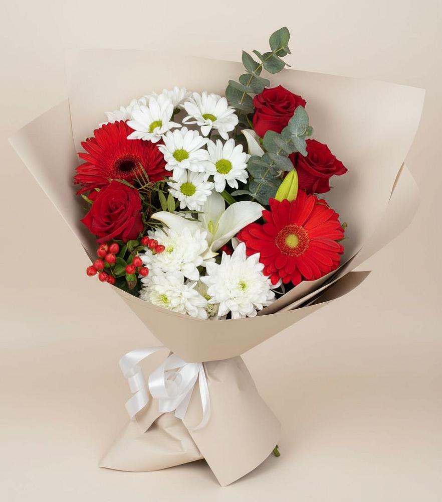 Букет цветов из: Розы, Хризантемы, Герберы и Лилии в Минеральных водах