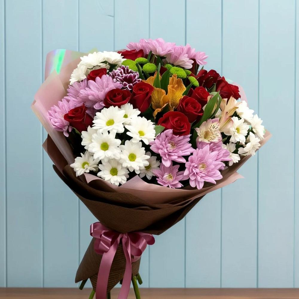 Букет цветов из: Розы, Хризантемы и Альстромерии в Минеральных водах