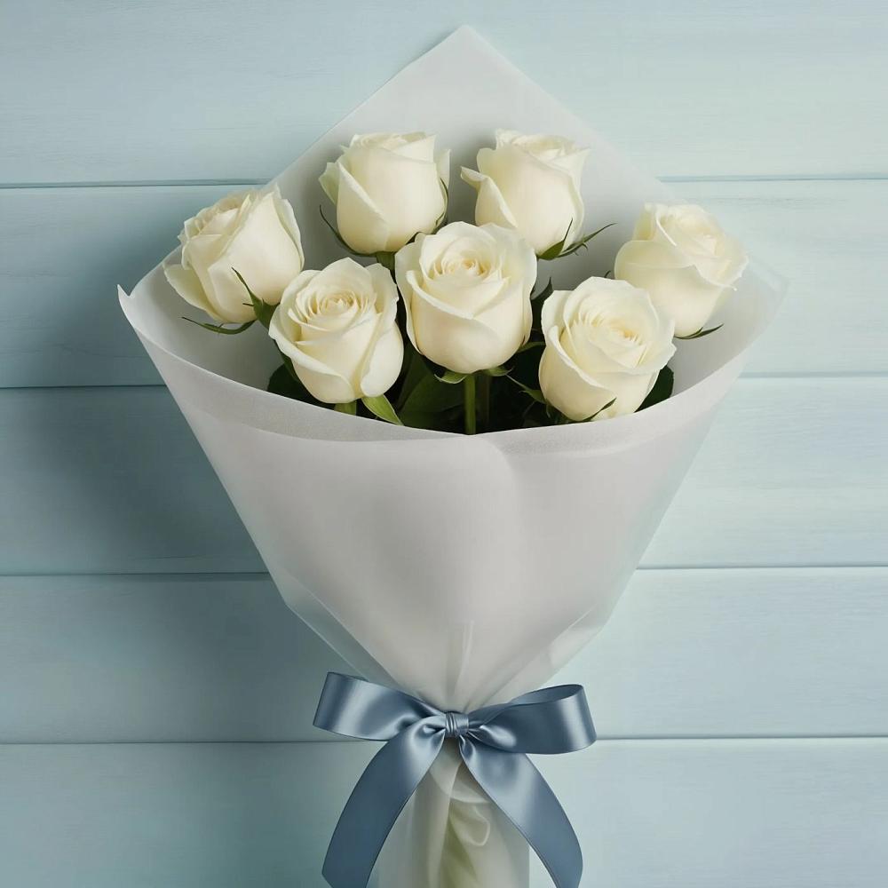 Букет 7 Белых роз Эдлесс Лав в Минеральных водах