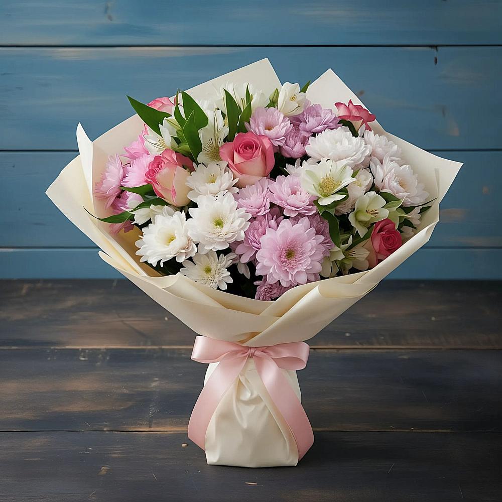 Букет цветов из: Хризантемы, Альстромерии и Розы в Минеральных водах